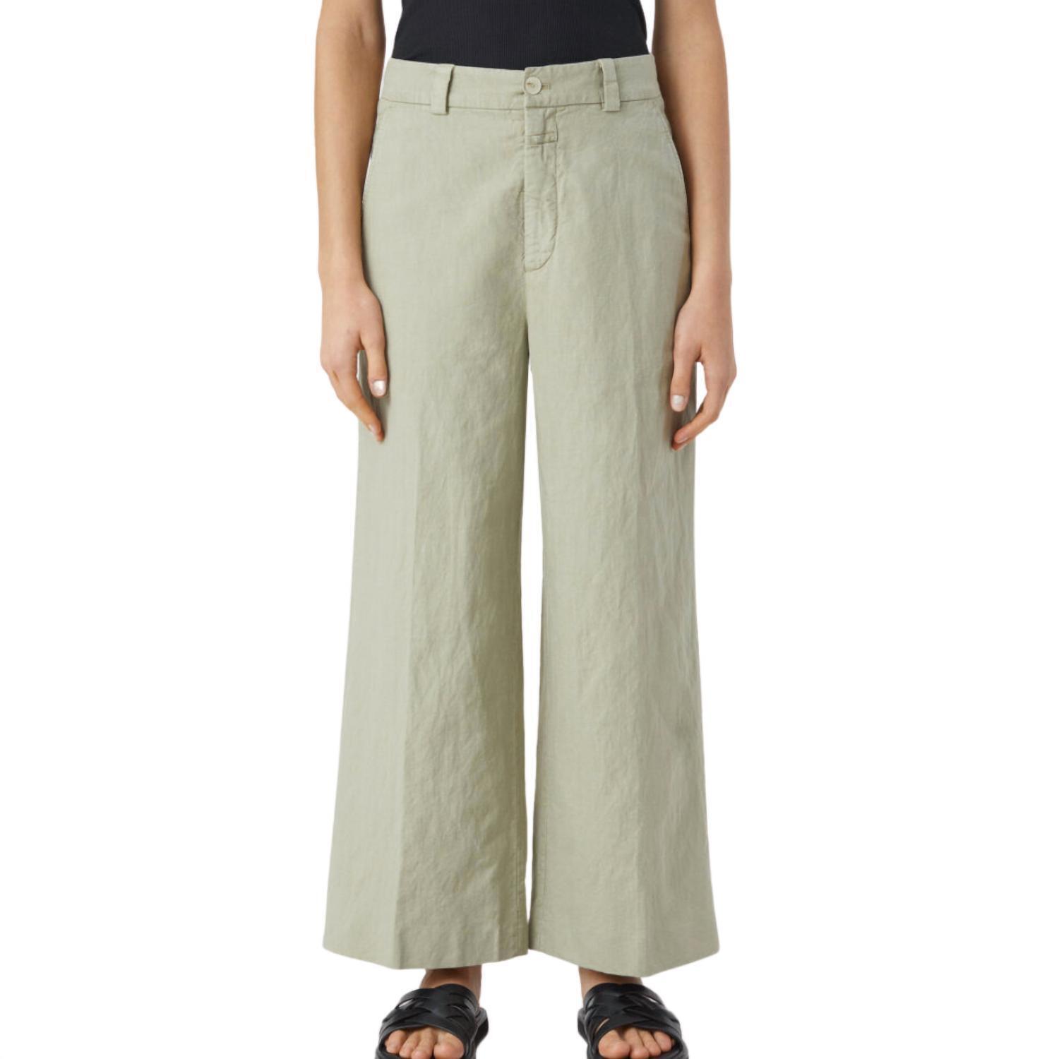 New Closed Women's Barton Cotton Linen Pants In Light Moss Green